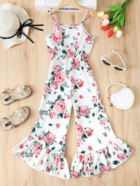 Floral Spaghetti Strap Flare Leg Jumpsuit Girls Fashion Kids Clothing