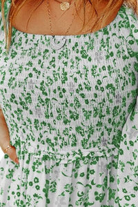 Women’s Dress Smocked Floral Square Neck Balloon Long Sleeve Short Dress