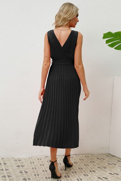 Women's Surplice Sleeveless Midi Pleated Dress