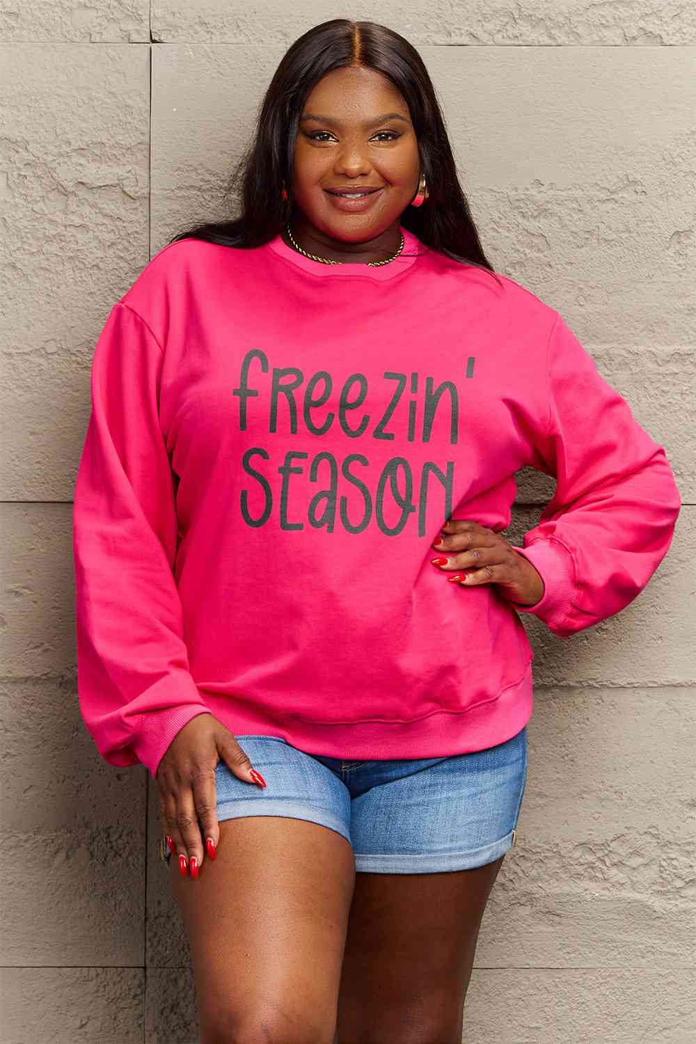 Simply Love Full Size FREEZIN' SEASON Graphic Sweatshirt