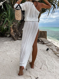 Swimsuit Cover-up Slit Openwork Single Shoulder Knit Dress