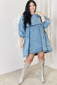 Women’s Oversized Denim Long Sleeve Babydoll Dress Full Size