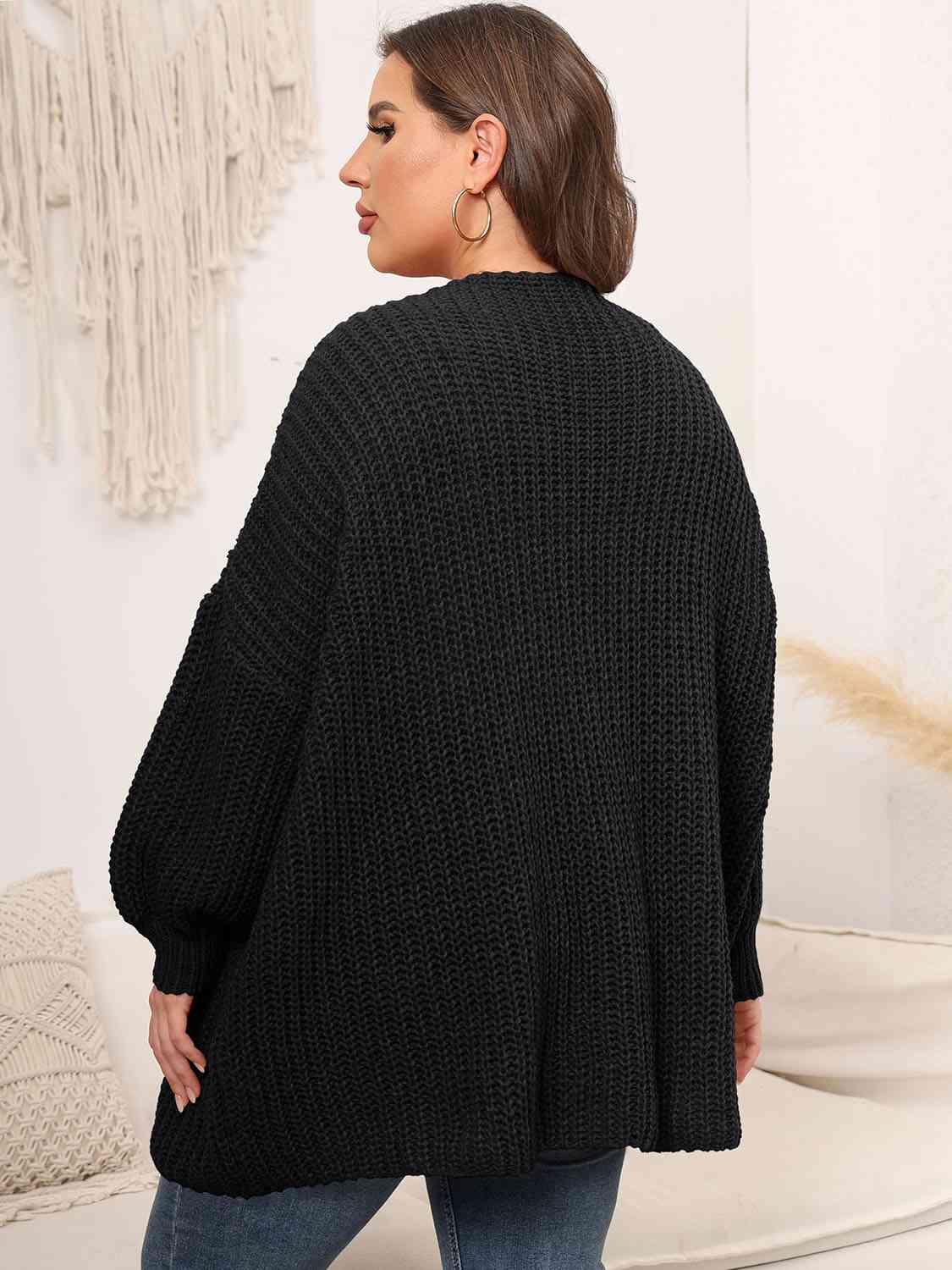 Plus Size Open Front Dropped Shoulder Knit Cardigan Fashion Sweater