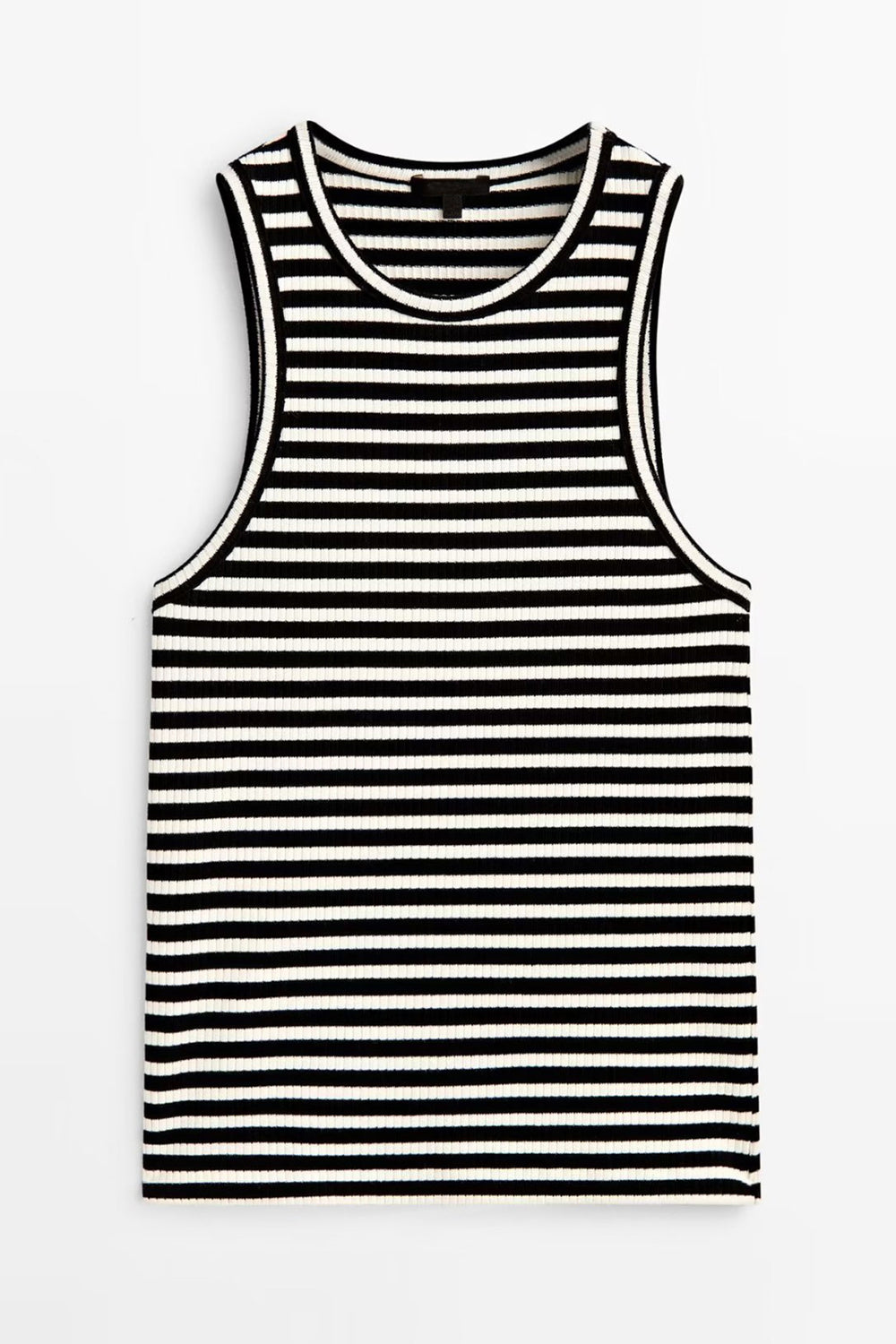 Black and White Striped Round Neck Wide Strap Tank Top