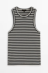 Black and White Striped Round Neck Wide Strap Tank Top