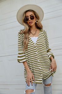 Striped Button Up Long Sleeve Cardigan Women’s Open Sweater