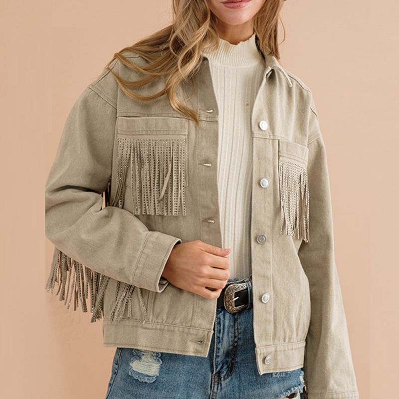 Fringe Denim Jacket Detail Dropped Shoulder Pink Shacket