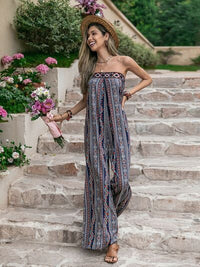 Boho Jumpsuit Sleeveless Tied Printed Tube Wide Leg Pant Romper casual and comfortable fashion