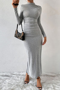 Dresses, women’s fashion, cute clothes, women’s clothing, long dress, casual dress, casual long dresses, grey dress, pretty long dress, simple long dresses, slit dress, grey dresses, TikTok dress