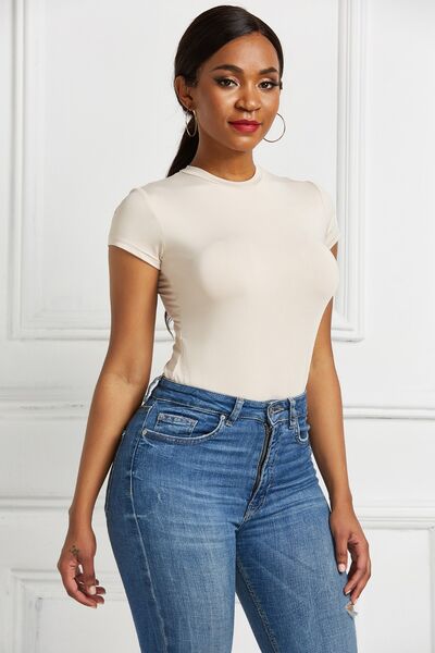 Round Neck Short T Shirt Sleeve Bodysuit