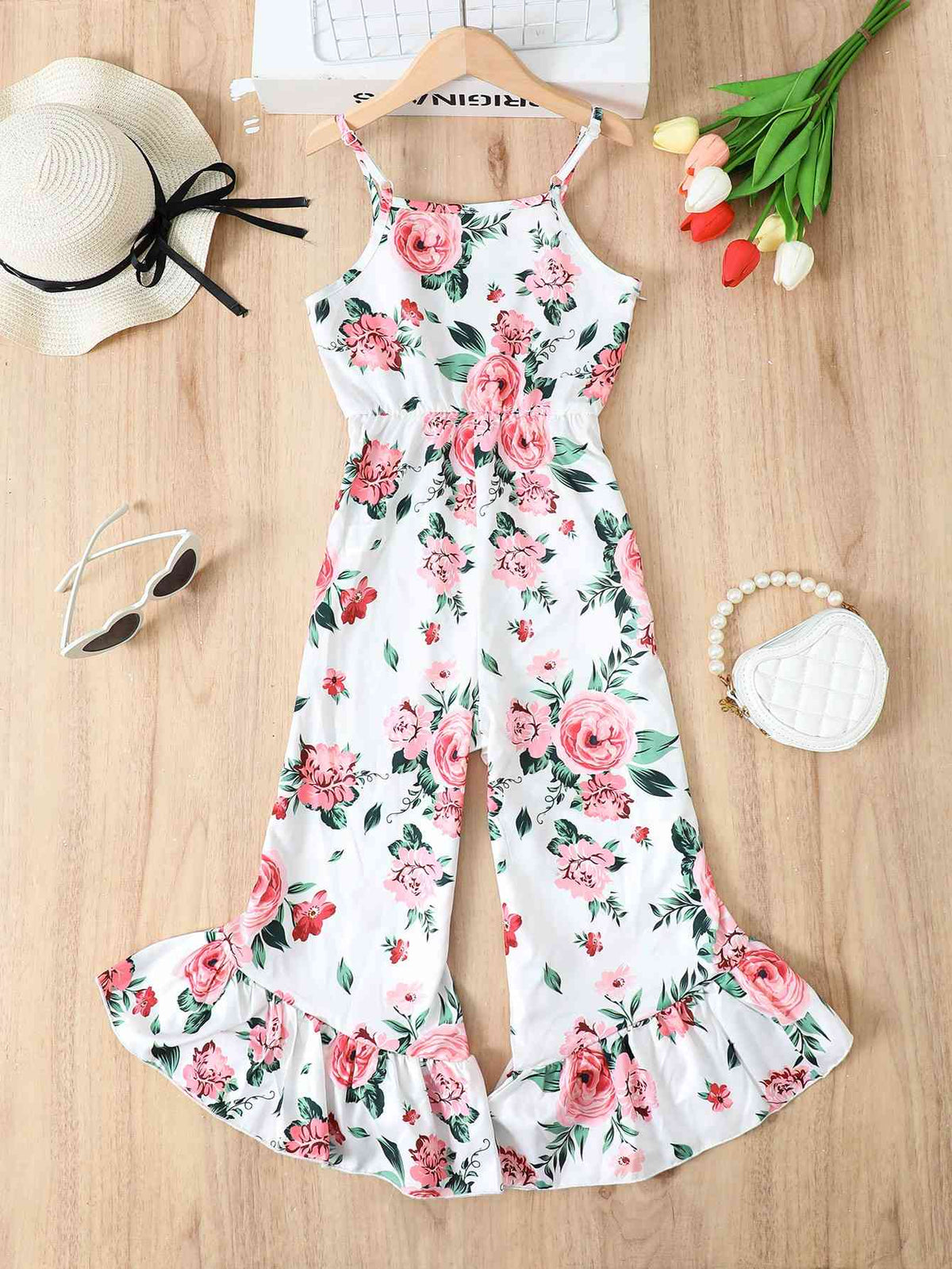 Floral Spaghetti Strap Flare Leg Jumpsuit Girls Fashion Kids Clothing