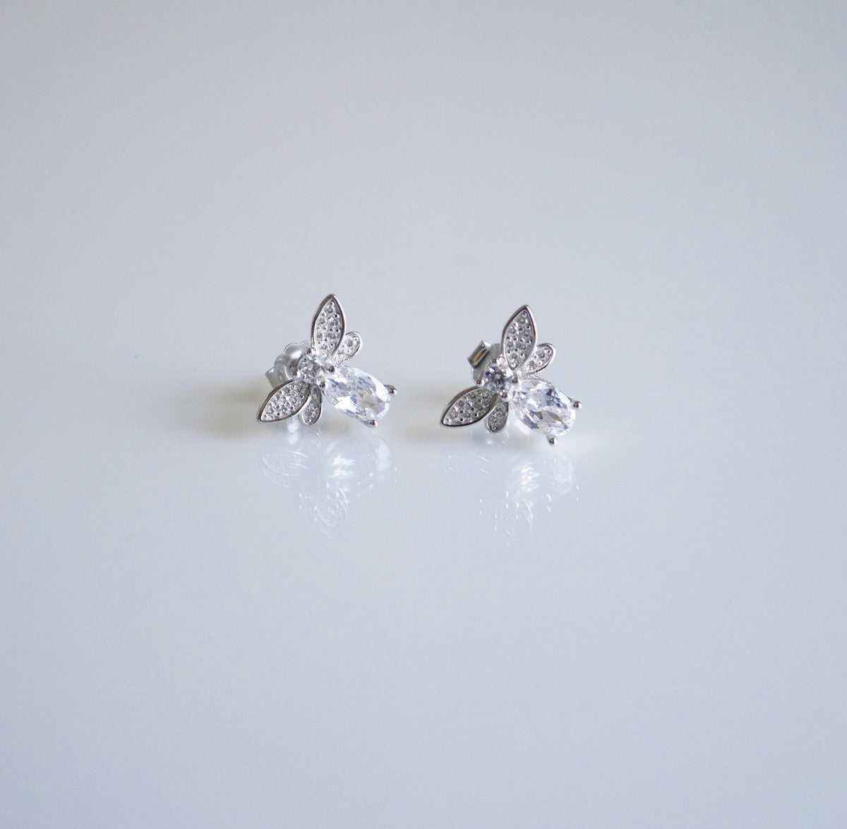 Bee earrings diamond zircon .925 sterling silver waterproof for sensitive ears. Nice bee earrings for friendship and good luck. Designer inspired bee earrings, statement earrings that wont turn green. Cute, trending bee earrings, gift idea Kesley Boutique