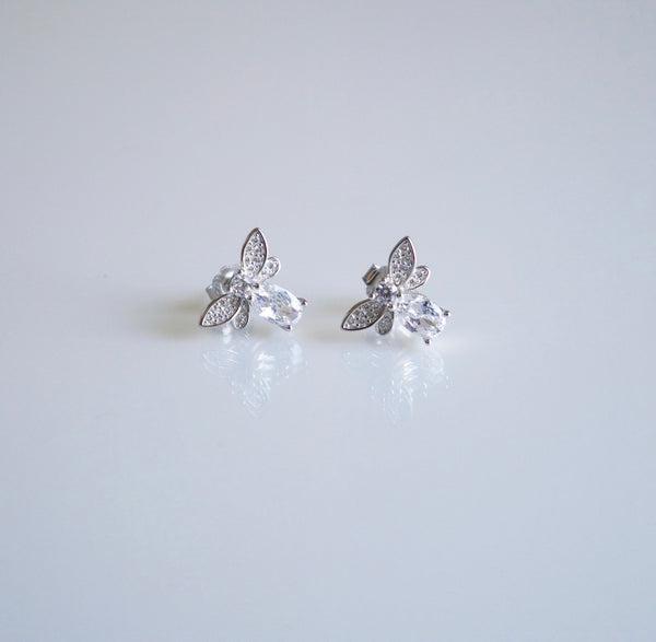 Bee earrings diamond zircon .925 sterling silver waterproof for sensitive ears. Nice bee earrings for friendship and good luck. Designer inspired bee earrings, statement earrings that wont turn green. Cute, trending bee earrings, gift idea Kesley Boutique