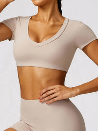 Matching Yoga Outfit Set Women's Crop top and shorts leggings Gym Clothes Scoop Neck Short Sleeve Cropped Active T-Shirt