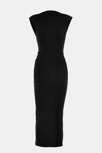 Black Slit Plunge Sleeveless Maxi Dress Women's Fashion Deep V Neckline Midi Dress KESLEY