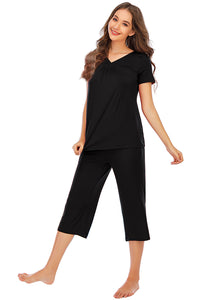 Pajama Set Women's V-Neck Short Sleeve Top and Pants Lounge Set