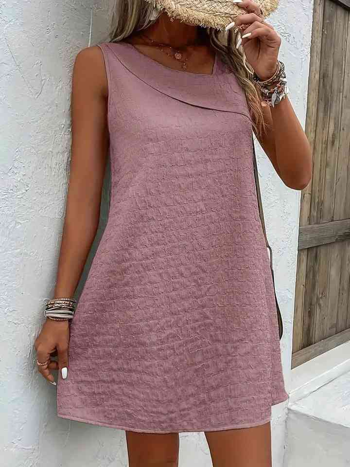 Women's Casual Short Dress Asymmetrical Neck Sleeveless Mini Dress