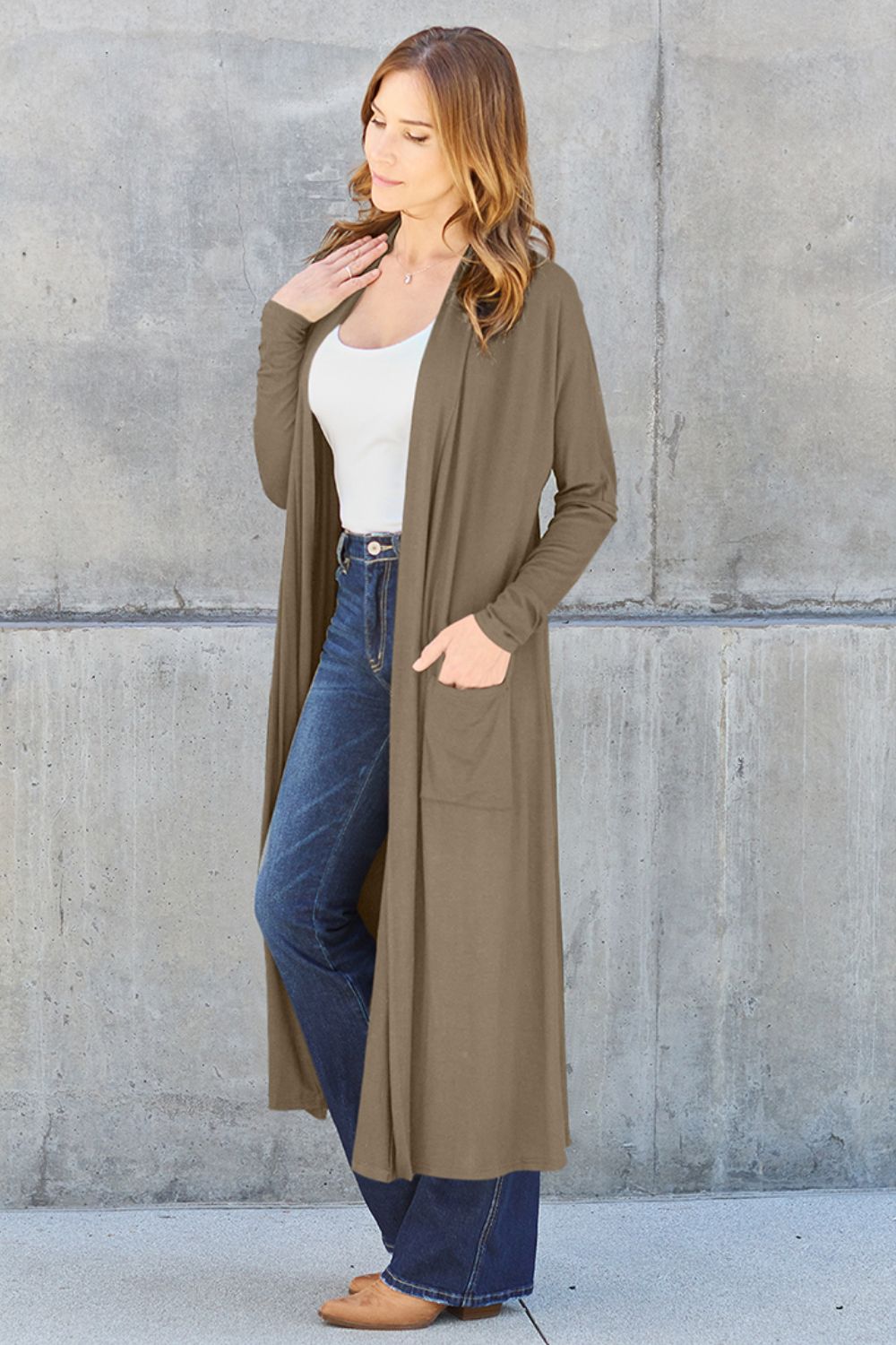 Open Front Sweater Long Sleeve Maxi Cardigan with Pockets Petite and Plus Size Fashion