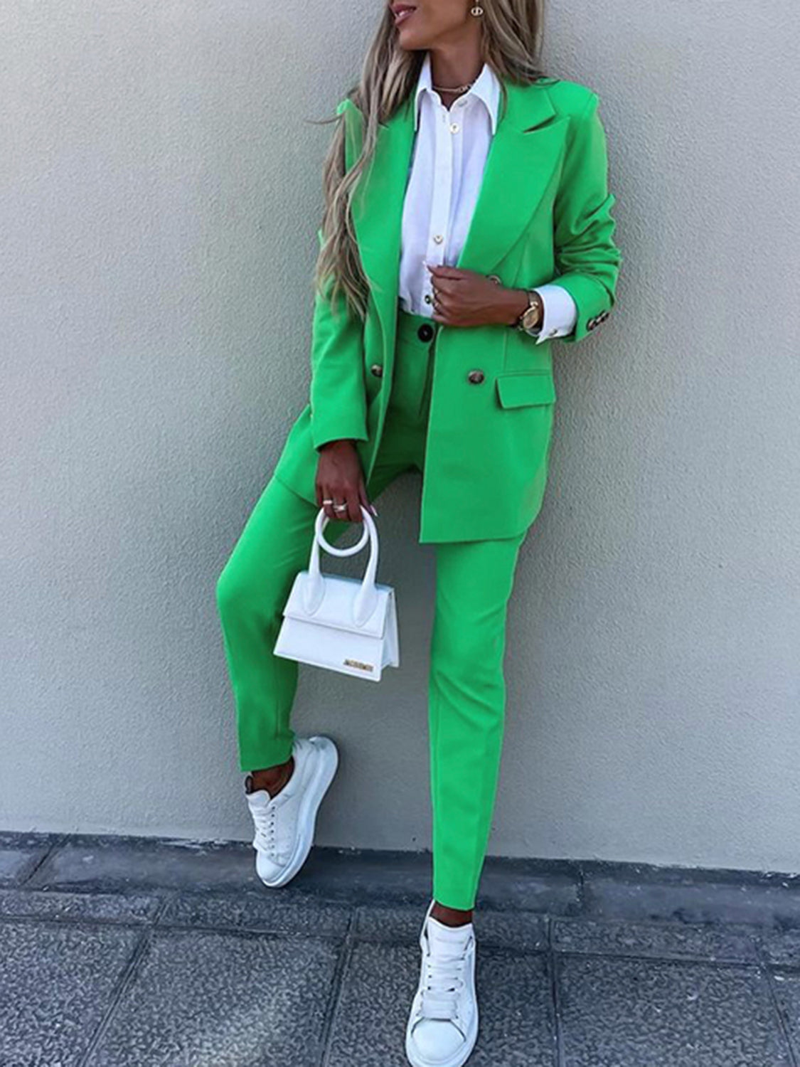 Women's Suit Work Attire Blazer and Trouser Matching Set Lapel Collar Long Sleeve Blazer and Pants Set