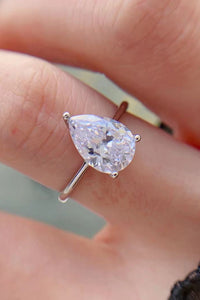 Pear Shape Silver Ring, Classic Teardrop 2 Carat Moissanite Ring