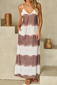 Casual Spaghetti Sleeve Maxi Dress Tie-Dye V-Neck Maxi Cami Dress