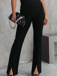 Women's Trousers High Waist Front Slit Flare Leg Pants Trending Women's Fashion Wide Leg Pants