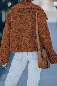 Fuzzy Snap Down Long Sleeve faux Fur Plush Jacket