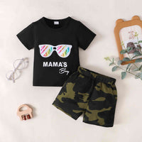 MAMA'S BOY Graphic T-Shirt and Camouflage Shorts Set Baby Boy Kids Fashion Clothing and Gifts