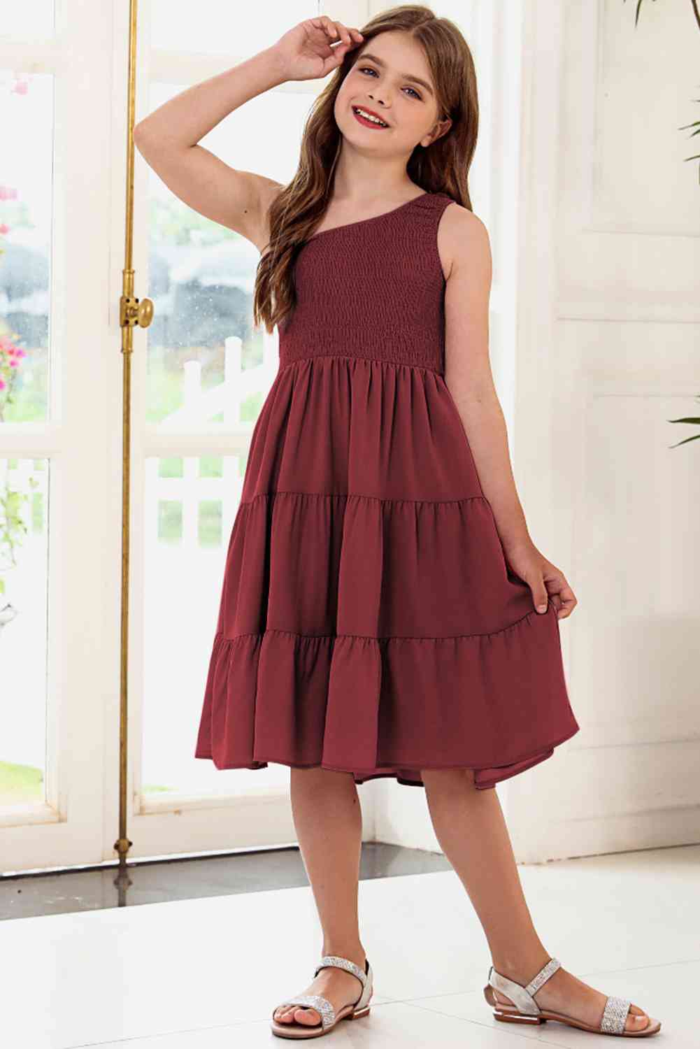 One-Shoulder Sleeveless Tiered Dress Girls Fashion Kids Clothing