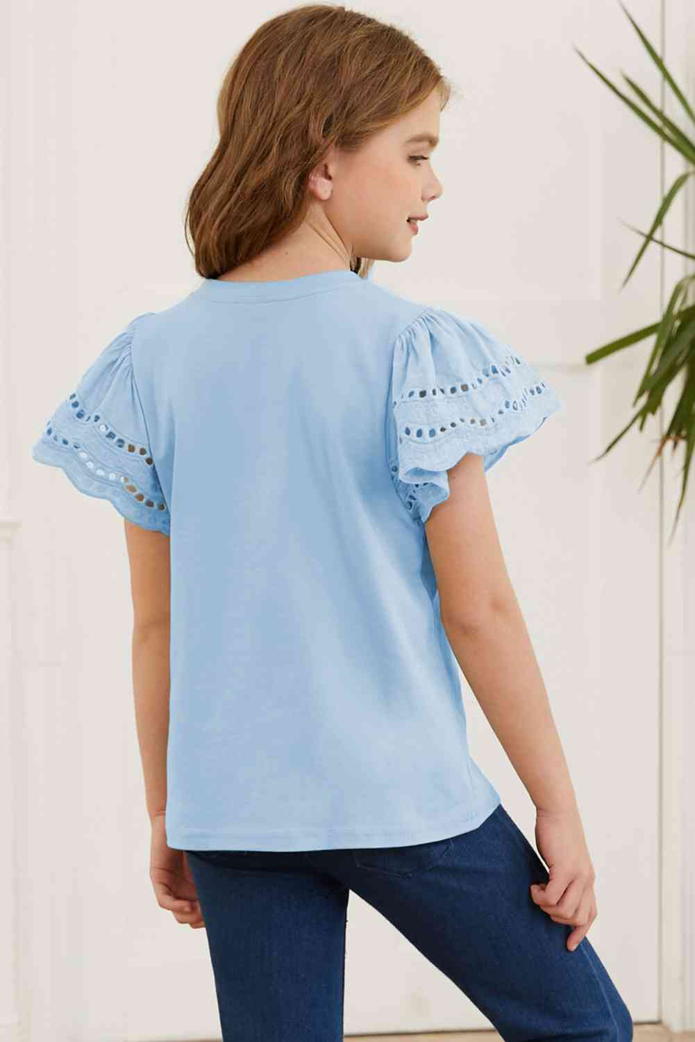 Round Neck Flutter Sleeve T-Shirt Girls Fashion Kids Clothing