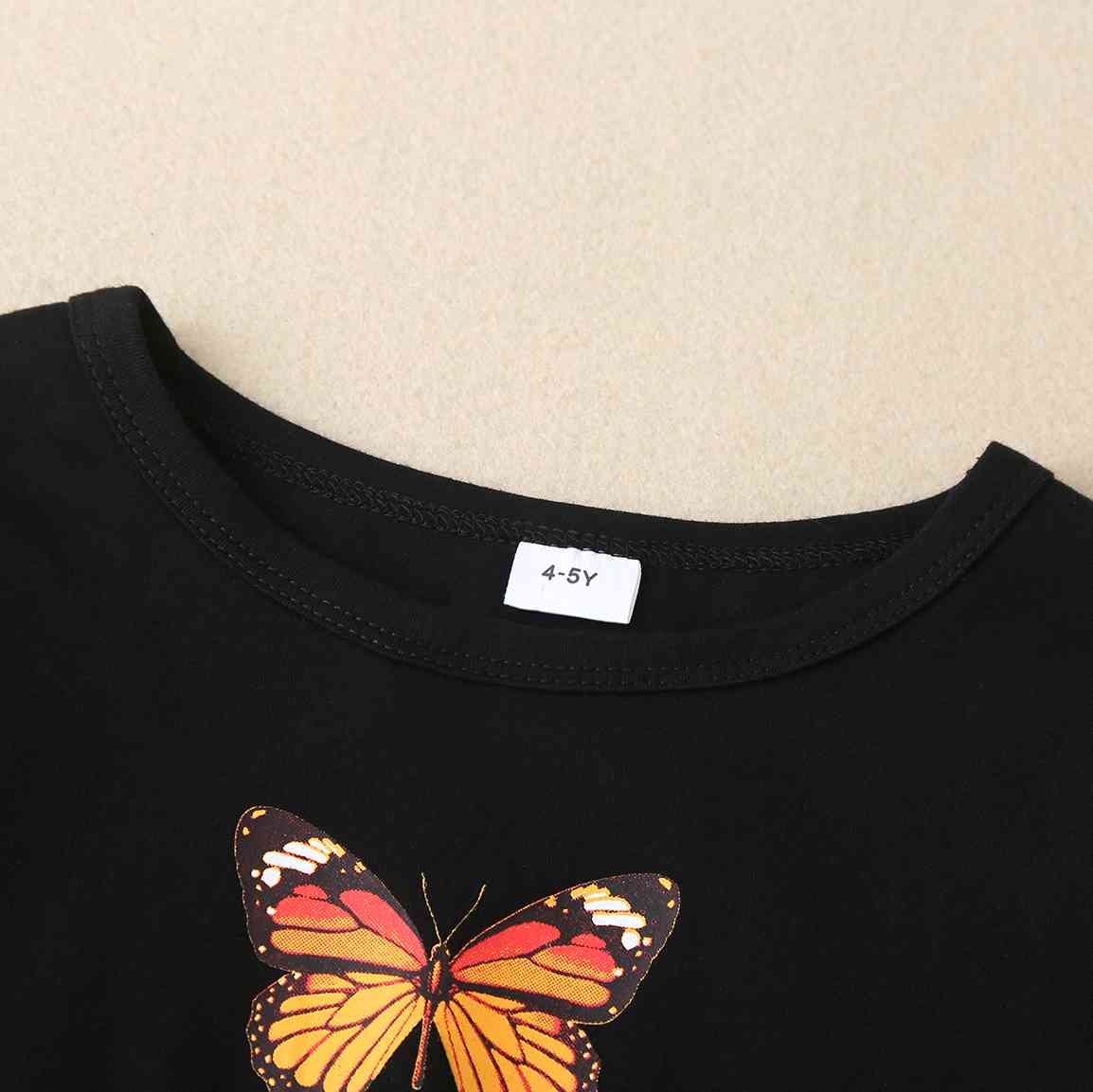 Girls Round Neck Butterfly Graphic Long Sleeve T-Shirt Kids Cotton Clothing and Gifts