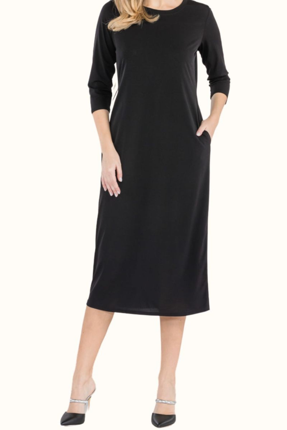 Women's Casual Round Neck Comfortable Midi TShirt Dress With Pockets Petite and Plus Size Fashion