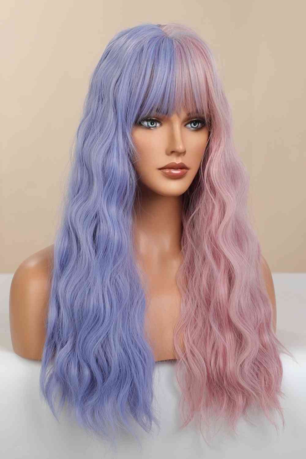 Blue/Pink Split Dye Wig, Two Color Wig, 13*1" Full-Machine Wigs Synthetic Long Wave 26"