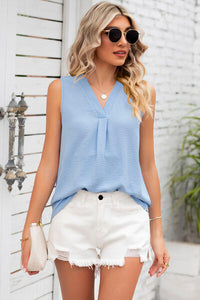 Womens Blouse Texture V-Neck Sleeveless Top