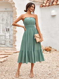 Sleeveless Vacation Dress Frill Trim Strapless Casual Lace Detail Midi Dress