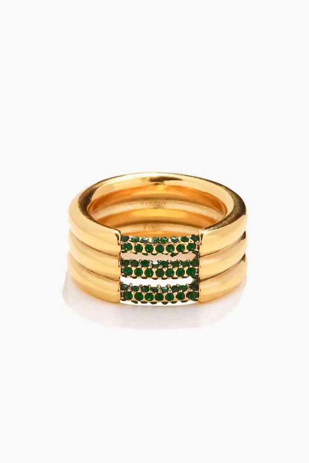 Layered Stacked Ring Triple-Layered Rhinestone 18k Gold Plated Ring