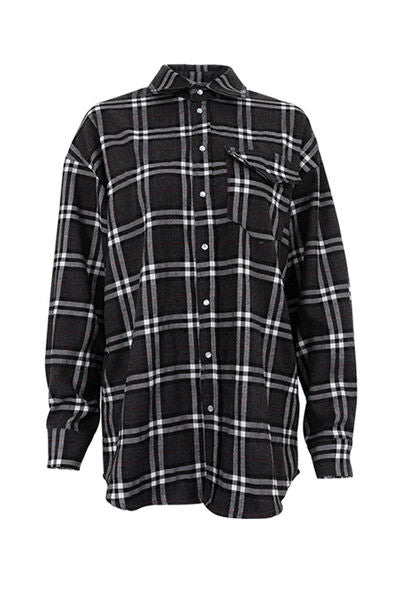 Plaid Pocketed Dropped Shoulder Shirt