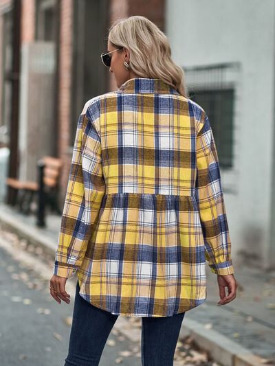 Plaid Button Up Dropped Shoulder Long Sleeve Shirt