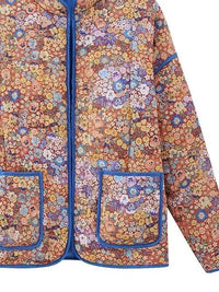 Women's Fashion Coat Floral Open Front Puffer Jacket with Pockets