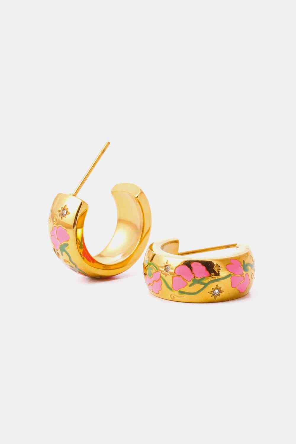 Flower Hoop Earrings Stainless Steel 18K Gold Plated Ring Shape C-Hoop Earrings