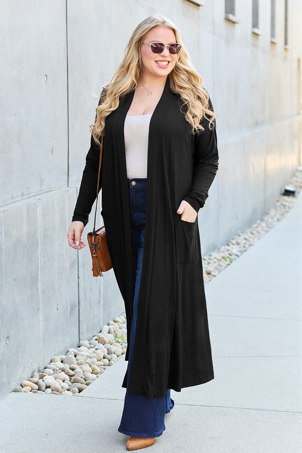 Open Front Sweater Long Sleeve Maxi Cardigan with Pockets Petite and Plus Size Fashion