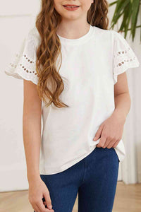 Round Neck Flutter Sleeve T-Shirt Girls Fashion Kids Clothing