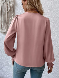 New Fashion Surplice Smocked Lantern Long Sleeve Blouse