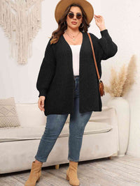 Plus Size Open Front Dropped Shoulder Knit Cardigan Fashion Sweater