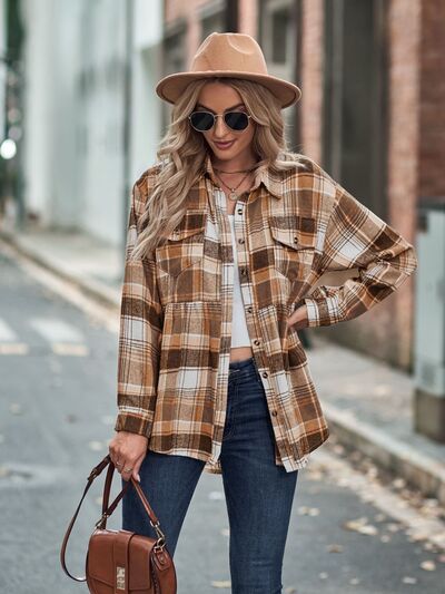 Plaid Button Up Dropped Shoulder Long Sleeve Shirt