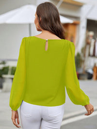 Solid Color Long Sleeve Shirt Women's Fashion Top Round Neck Balloon Sleeve Blouse