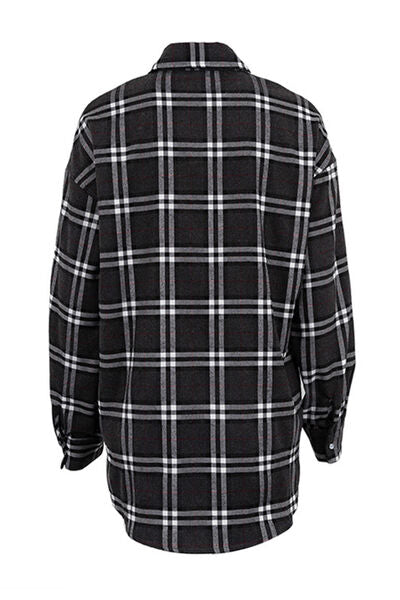 Plaid Pocketed Dropped Shoulder Shirt