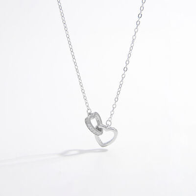 Interlock Heart Necklace 925 Sterling Silver Zirconia Double Heart Love Dainty Necklaces