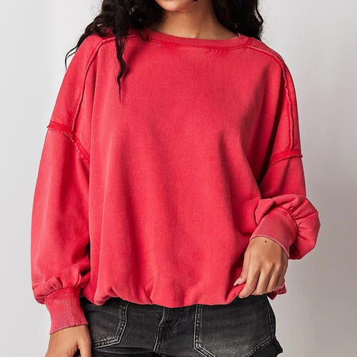 Exposed Seam Dropped Shoulder Oversized Fashion  Sweatshirt