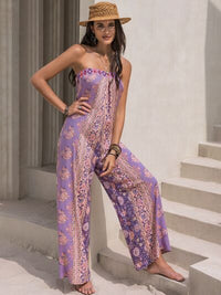 Boho Jumpsuit Sleeveless Tied Printed Tube Wide Leg Pant Romper casual and comfortable fashion